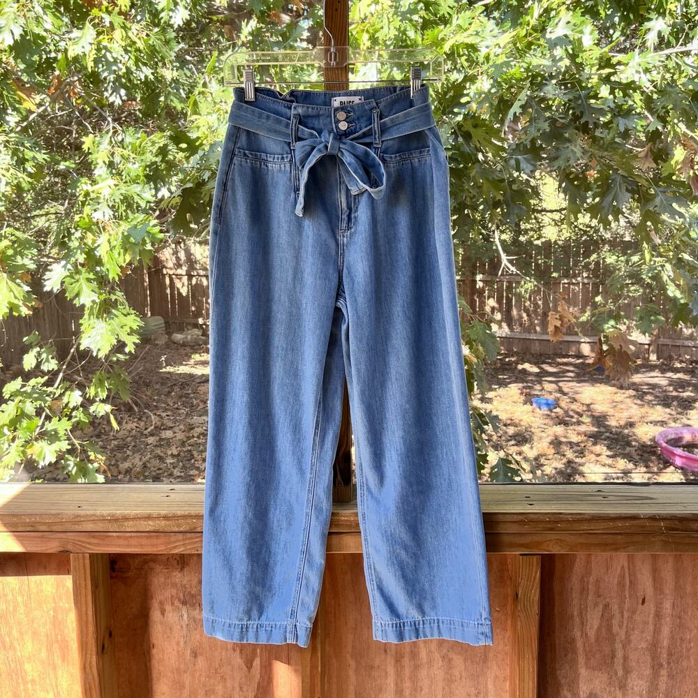 Paige Women's Light Wash Paperbag Waist Belted Crop Jeans Size 27